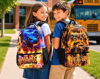 Custom Game Monster Backpack,Personalized Name Truck Backpack for Boys,Lunchbox & Water Bottle
