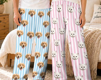 Custom Pet Face Pajama Pants,Personalized Dog Cat Photo Pj Bottom,Gift for Dog/Cat Mom Dad