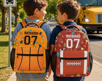 Personalized Basketball/Football/Baseball Backpack,Custom Name Number Kids Backpack Lunch Box Pencil Case,Back to School Gift