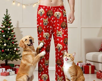 Custom Pet Face Pajama Pants, Personalized Photo Pajamas Sleepwear, Valentine's Day Gifts