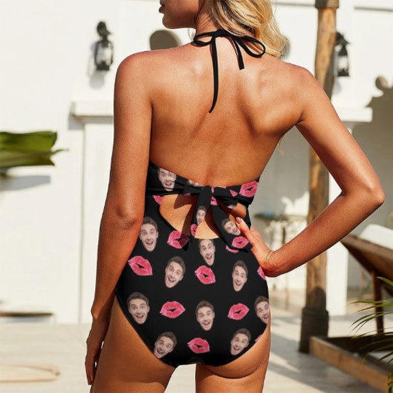 Custom Face Backless Swimsuit , Personalized Photo US Flag