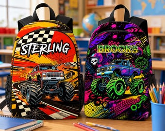 Personalized Truck Backpack,Custom Name Schoolbag,Cars Backpack Set,Back to School Gift