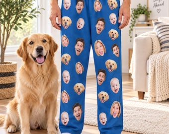 Custom Face Flannel Pajama Pants,Personalized Photo Pjs, Christmas Gift for Family