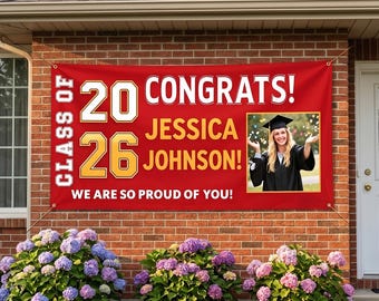 Aangepaste afstudeerbanner, gepersonaliseerd afstudeerfeestdecor, Class of 2026 Graduation Yard-bord