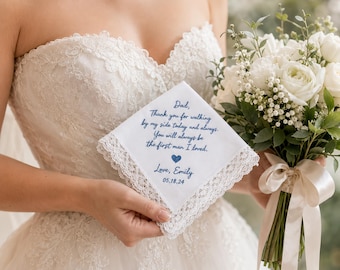 Embroidered Wedding Handwriting Handkie,PersonalizedHandwritten Wedding Keepsake Gifts for Dad,/Mom/Bride/Friend