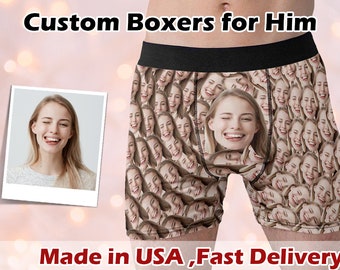 Custom Boxer Briefs with Face for Christmas, Personalized Photo Seamless Pattern Underwear, Photo Boxers Best Gift for Dad Boyfriend Husband