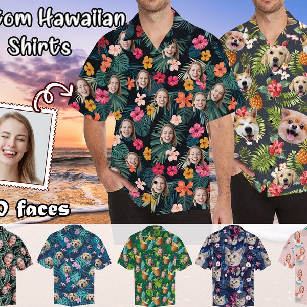 Personalisiertes Strandshirt mit Foto für Mann und Frau, individuelles Hawaii-Shirt, individuelles Haustier-Shirt, Bild-Shirt zum Vatertag, Geschenk für Papa