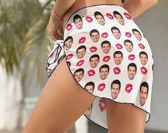 Personalized Face Sarong Wrap, Custom Photo Beach Cover-Up