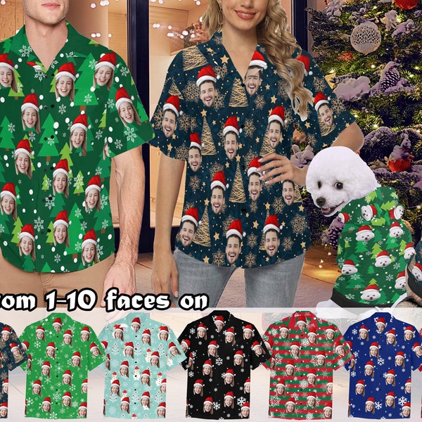 Chemise de Noël personnalisée avec visage, chemises personnalisées avec photo, chemise hawaïenne photo personnalisée pour enterrement de vie de garçon, sweat à capuche pour chien personnalisé
