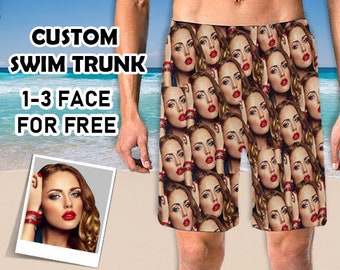 Custom Face Swimwear, Personalized Photo Beach Shorts, Customize Swim Trunk for Men,Multi Faces Swimsuit, Gift for Husband, Boyfriend Gift