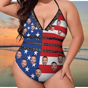 Custom Large Size Bikini Swimsuit with Face, Personalized Women Swimwear with Photo, Customize Bathing Suits with Picture, Face Swimsuit