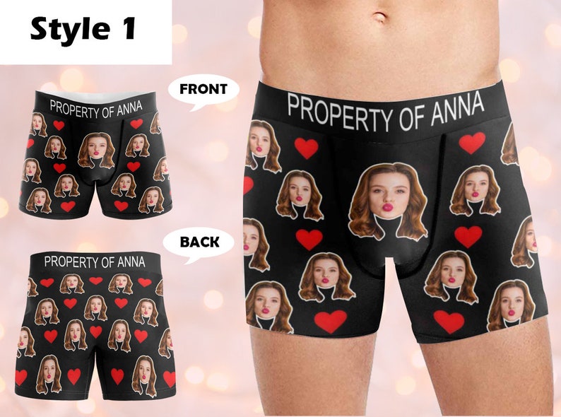 Custom Boxers with Photo&Name, Personalized Underwear with Photo, Picture Print Boxers Briefs, Custom Boxers Gift for Boyfriend/Husband/Dad Style-1