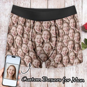 Boxer personnalisé avec visage pour Noël, sous-vêtement photo personnalisé à motif sans couture, boxers photo meilleur cadeau pour papa petit ami mari