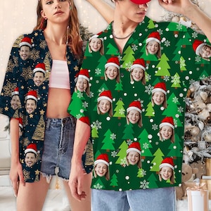 Gesicht Weihnacht Hawaiihemd, personalisierte Foto Shirt