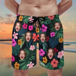 Custom Swimwear with Face, Personalized Picture Beach Shorts, Swim Trunk with Photo, Custom Board Short, Gift for Boyfriend, Made in USA