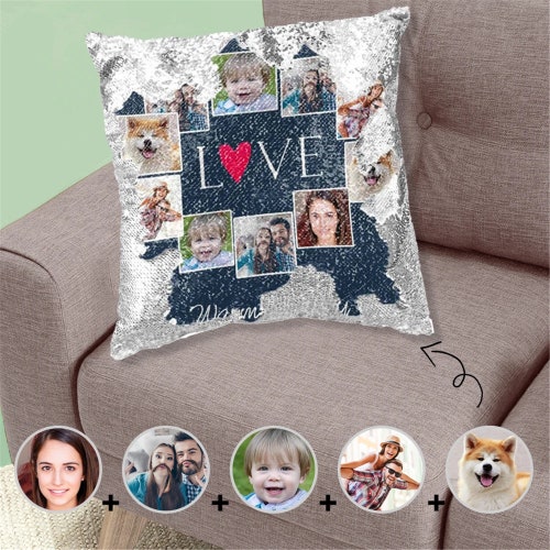 Personalised Sequin Cushion Printed Photo Magic Reveal Mermaid Etsy UK