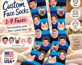Custom Face Socks, Personalized Photo Design, Funny Gift for Men, Women, Kids