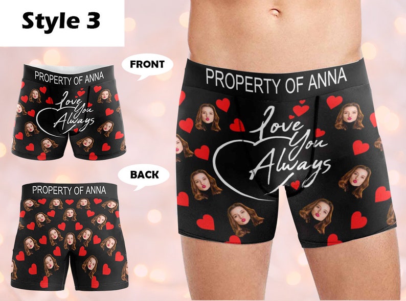 Custom Boxers with Photo&Name, Personalized Underwear with Photo, Picture Print Boxers Briefs, Custom Boxers Gift for Boyfriend/Husband/Dad Style-3