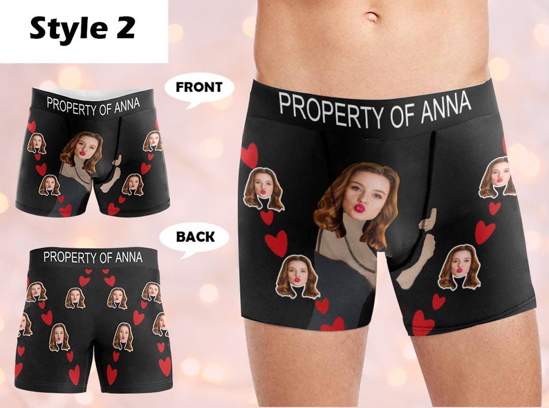 Custom Boxers with Photo&Name, Personalized Underwear with Photo, Picture Print Boxers Briefs, Custom Boxers Gift for Boyfriend/Husband/Dad Style-2