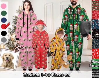 Custom Pajamas with Picture, Personalized One-Piece Pajamas with Photo, Custom Hooded Onesie Pajamas for Valentine's Day, Party Pajamas