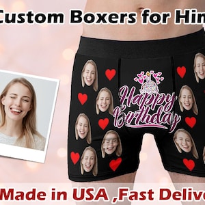 Boxer personnalisé personnalisé pour joyeux anniversaire avec photo, cadeau d&#39;anniversaire pour petit ami, cadeau pour mari
