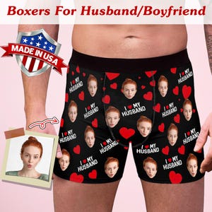 Boxers personnalisés pour petit ami mari, sous-vêtements personnalisés coeurs avec photo, caleçons photo personnalisés, cadeau pour anniversaire de mariage