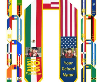Custom Two Flag Graduation Stole,Personalized Class of 2026 Sash,College Graduation Gift