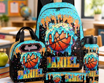 Custom Baseball Ice Cream Drip Backpack,Personalized Backpack Set for Kids,Back to School Gifts