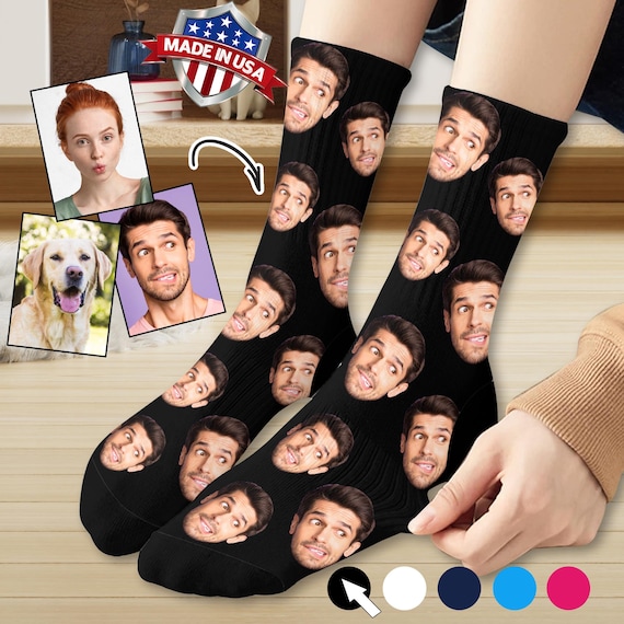 Custom Face Socks, Personalized Photo Sock, Valentine's Day Gifts, Made in USA