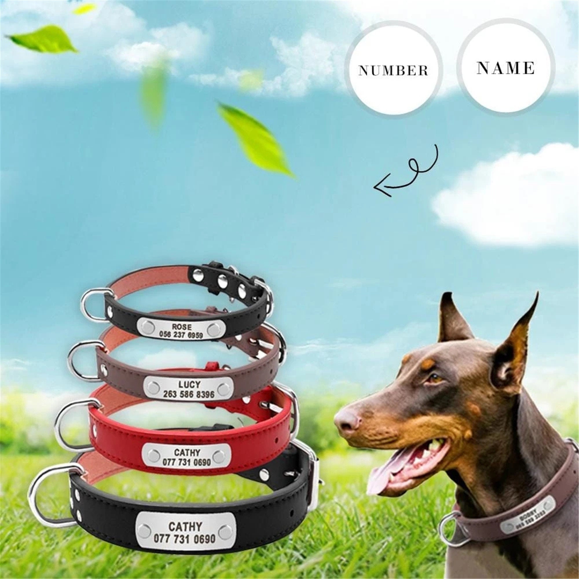 Custom Name And Number Dog Collar PU Leather Padded Pet ID Etsy Custom Name And Number Dog Collar PU Leather Padded Pet ID Etsy