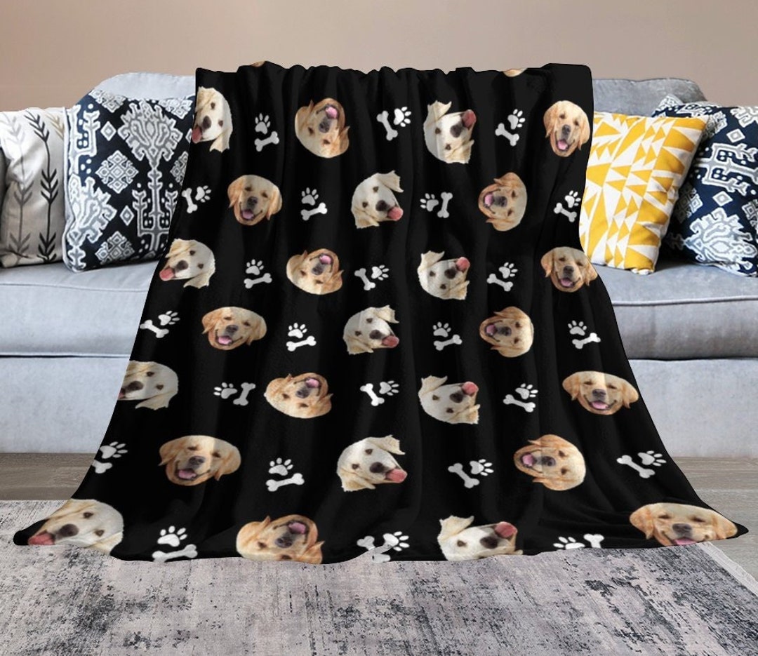 Custom Blanket With Dog Face Made in USA, Personalized Blanket With