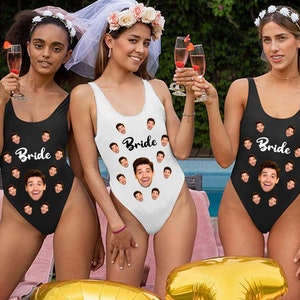 Custom Bride Swimsuit with Face Personalized Photo Brides Swimwear, Bachelorette Party Swimsuits,Birthday/Anniversary/Bachelorette Gifts image 1