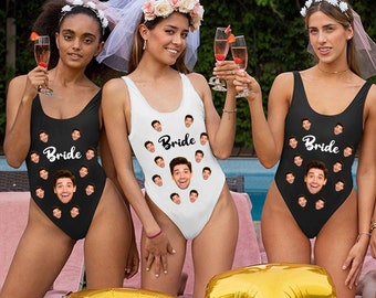 Custom Bride Swimsuit with Face Personalized Photo Brides Swimwear, Bachelorette Party Swimsuits,Birthday/Anniversary/Bachelorette Gifts