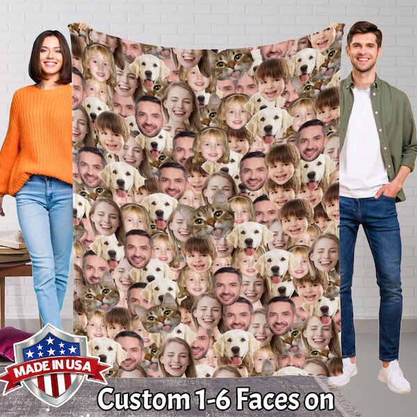 Custom Photo Blanket Made in USA, Personalized Face Blanket, Pet Photo Blankets, Memorial Blanket with Picture, Best Housewarming Gifts