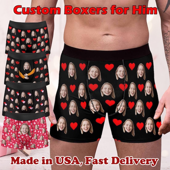 Personalized Face Boxer Briefs, Custom Photo Underwear, Valentine's Day Gifts