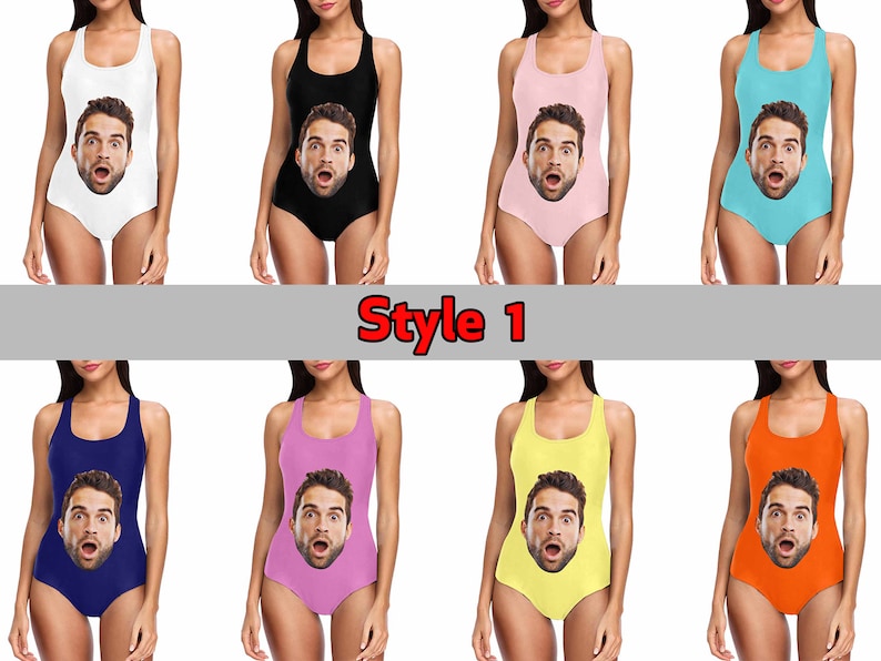 Custom Bride Swimsuit with Face Personalized Photo on Brides Swimwear, Bachelorette Party Swimsuits,Birthday/Anniversary/Bachelorette Gifts Style 1