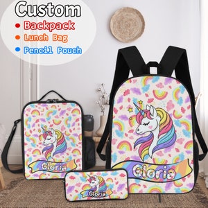 Custom Backpack, Design School Bookbag with Text, Personalized Lunch Bag Pencil Pouch Travel Backpack with Name, Custom Back to School Gift