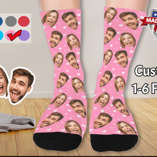 Made in USA, Custom Hearts Socks with Face, Personalized Socks with Photo, Custom Socks, Picture Socks Birthday Christmas Gift for Man Women