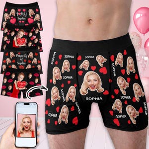 Custom Boxers with Photo&Name, Personalized Underwear with Face, Picture Boxers Briefs, Name Boxers, Boxers with Text, Gifts for Dad/Husband