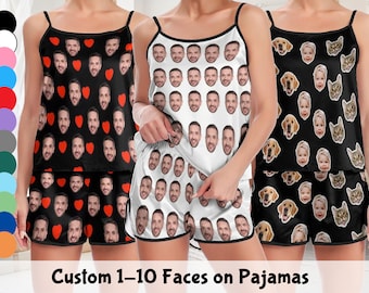 Custom Face Pajama Set, Personalized Photo PJs, Women's Short Pajamas