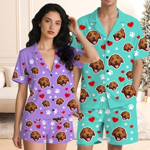 Custom Pajamas with Dogs,Personalized Hearts Pajamas with Pet Photo,Customize Pajamas Sets,Face Pajamas,Birthday Gifts,Gift for Mom Dad