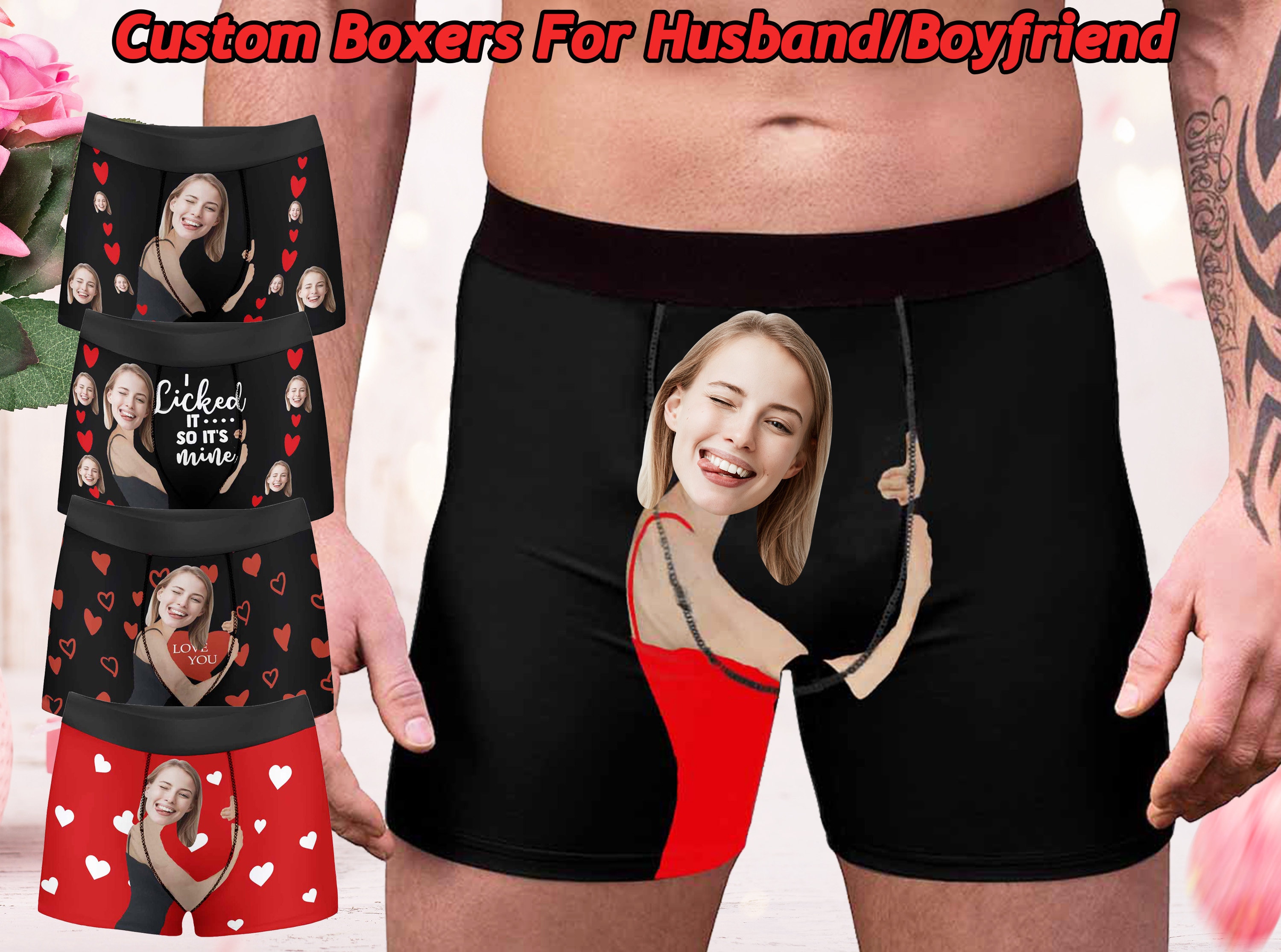 Custom Wife/Girlfriend's Face Personalized Men Boxer Briefs With Flora -  GoDuckee