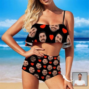 Gesichtsbadeanzüge für Freundin, Personalisierte Herzen Bikini mit Foto, Individuelle Badeanzüge, Bilderdruck Bademode