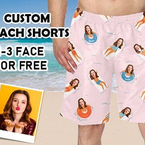 Custom Swimwear with Face for Dad Husband, Personalized Beach Shorts, Customize Swim Trunk with Photo, Custom Board Short for Bachelor party