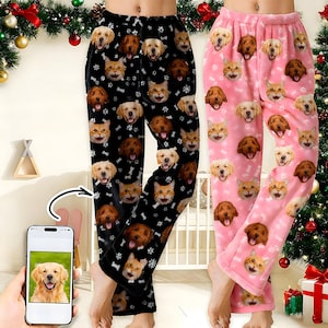 Custom Photo Flannel Pajama Pants, Personalized Pet Pajamas, Valentine's Day Gifts