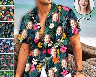 Custom Face Hawaiian Shirt, Personalized Photo Flora Shirt, Christmas Gift