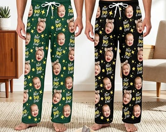 Pyjamabroek op maat, pyjamabroek voor beste vader ooit, fotocadeau voor vader, Vaderdagcadeau