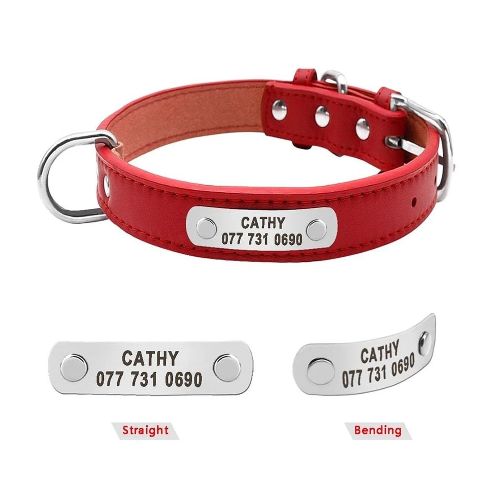 Custom Name And Number Dog Collar PU Leather Padded Pet ID Etsy