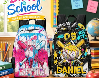 Custom Baseball Ice Cream Drip Backpack,Personalized Backpack Set for Kids,Back to School Gifts