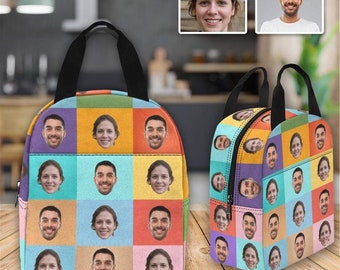 Custom Face Insulated Lunch Bag with Pockets, Personalized Photo Gift